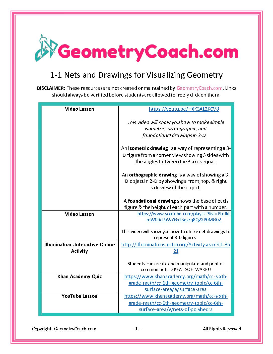 1 1 Online Activity Nets And Drawings For Visualizing Geometry тлж
