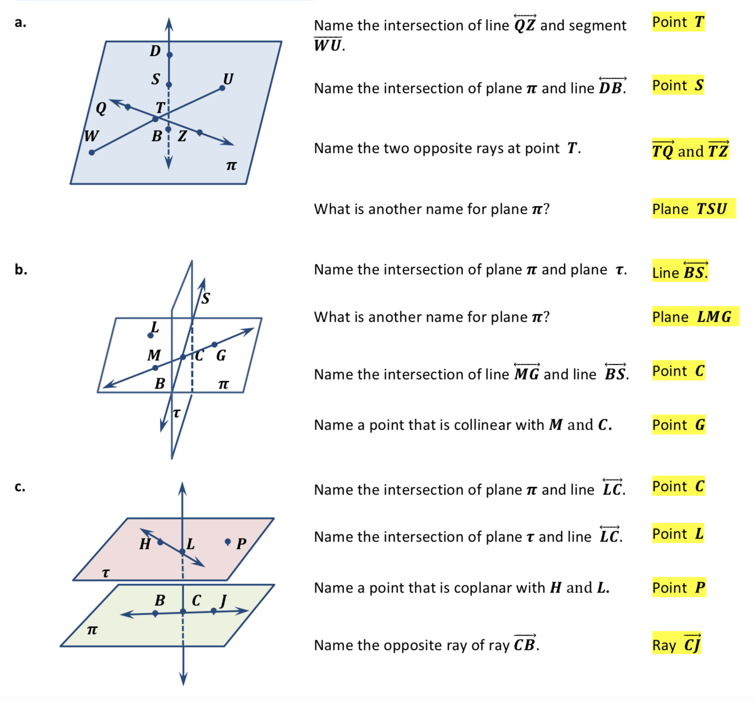 Points Lines And Planes Worksheets ⋆ GeometryCoach.com